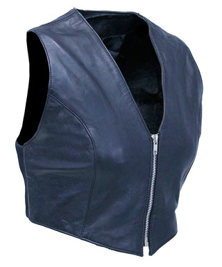 Lambskin Leather V-Neck Zip Crop Vest #VL3026ZK (XS-XL)