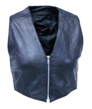 Lambskin Leather V-Neck Zip Crop Vest #VL3026ZK (XS-XL)