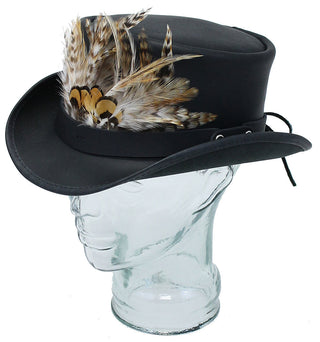 Large Front Feathers on Black Leather Hatband #HB-XFEATHER