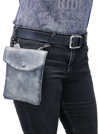 Large Hand Antiqued Gray Leather Clip Pouch #PKK2304TGY