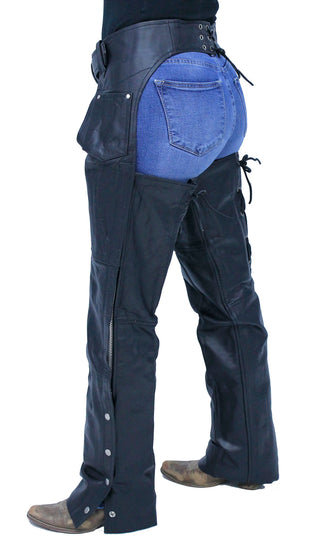 Leather Chaps w/Adjustable Lace Thigh #C1115L (XS-M,2X-5X)