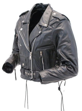 Crop Leather Motorcycle Jacket w/Zip Out & Side Lace #L201LK (6-22)