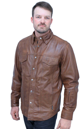 Men’s Antiqued Brown Leather Shirt #MS24805GN
