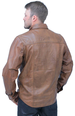 Men’s Antiqued Brown Leather Shirt #MS24805GN