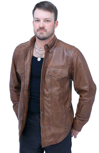 Men’s Antiqued Brown Leather Shirt #MS24805GN