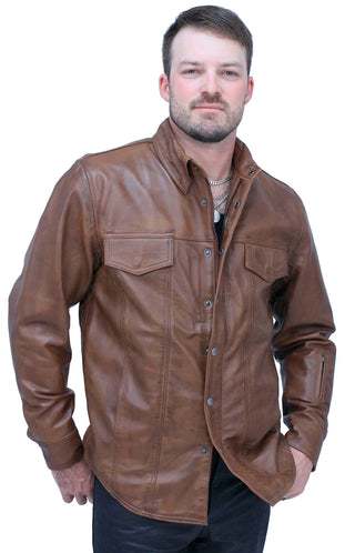 Men’s Antiqued Brown Leather Shirt #MS24805GN