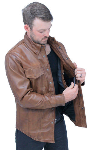 Men’s Antiqued Brown Leather Shirt #MS24805GN