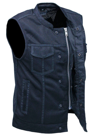 Men’s Black Moto Mesh Motorcycle Vest #VMC6890VGK
