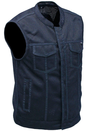 Men’s Black Moto Mesh Motorcycle Vest #VMC6890VGK