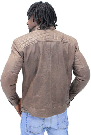 Men's Brown Lambskin Leather Jacket with Quilting #MA5501QN