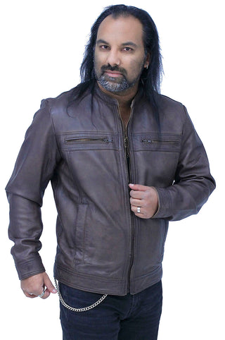 Men’s Brown Lightweight Leather Motorcycle Jacket #M69241N