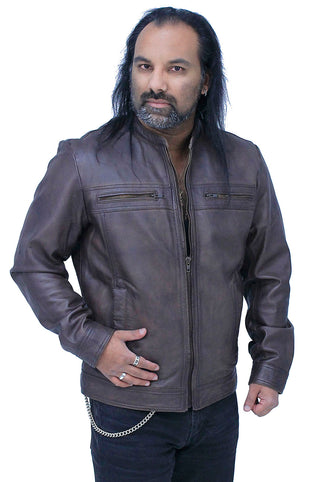 Men’s Brown Lightweight Leather Motorcycle Jacket #M69241N