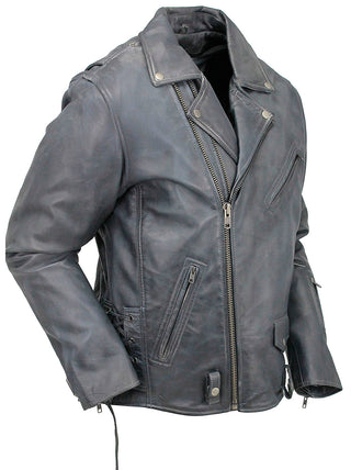 Men’s Charcoal Gray Double Zip MC Leather Jacket #MA24800GGY