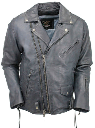 Men’s Charcoal Gray Double Zip MC Leather Jacket #MA24800GGY