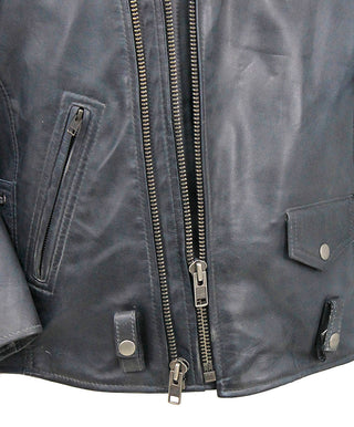 Men’s Charcoal Gray Double Zip MC Leather Jacket #MA24800GGY
