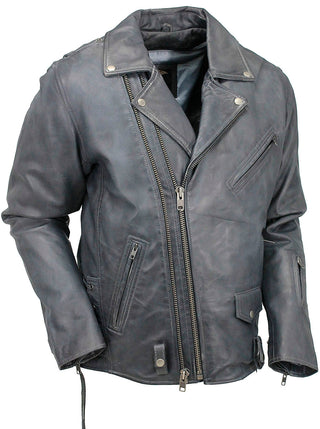 Men’s Charcoal Gray Double Zip MC Leather Jacket #MA24800GGY