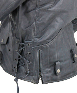 Men’s Charcoal Gray Double Zip MC Leather Jacket #MA24800GGY