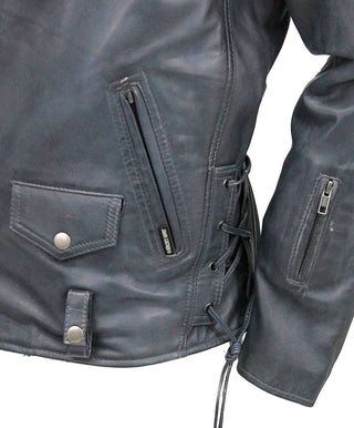 Men’s Charcoal Gray Double Zip MC Leather Jacket #MA24800GGY