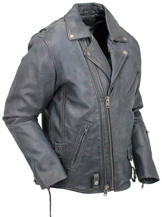 Men’s Charcoal Gray Double Zip MC Leather Jacket #MA24800GGY