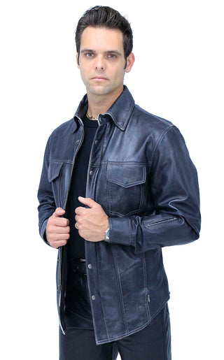 Men’s Charcoal Gray Leather Shirt #MS24806GGY