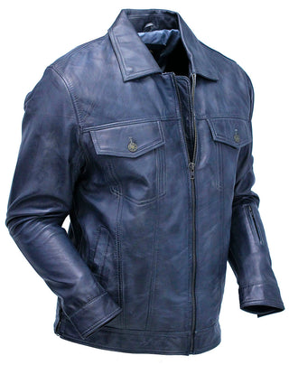 Men’s Charcoal Gray Zip Front Leather Jean Jacket #MA241416GY