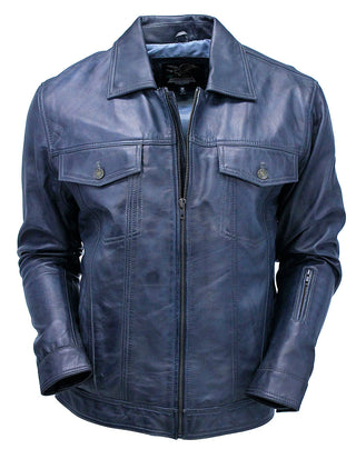 Men’s Charcoal Gray Zip Front Leather Jean Jacket #MA241416GY