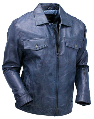 Men’s Charcoal Gray Zip Front Leather Jean Jacket #MA241416GY