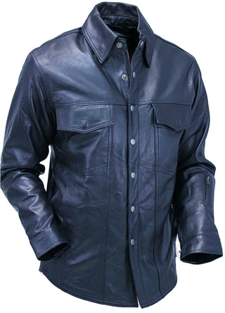 Men’s Classic Black Leather Shirt with Zipper and Snaps #MS24804GK
