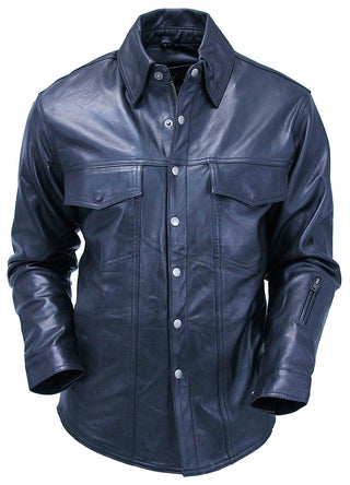 Men’s Classic Black Leather Shirt with Zipper and Snaps #MS24804GK