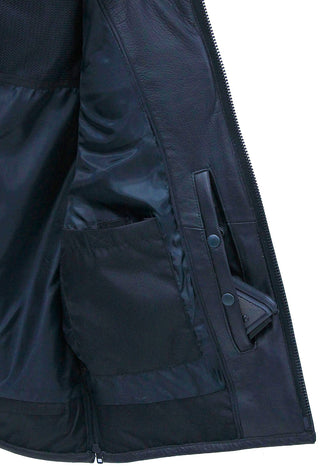 Men’s Collarless Leather Zipper Club Vest with 4 Zip Pockets #VM6721GZK - MENS VEST