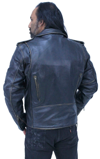 Men’s Dark Brown Antiqued Leather Motorcycle Jacket #MA3121ZN