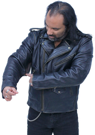 Men’s Dark Brown Antiqued Leather Motorcycle Jacket #MA3121ZN
