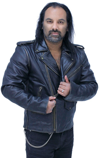 Men’s Dark Brown Antiqued Leather Motorcycle Jacket #MA3121ZN