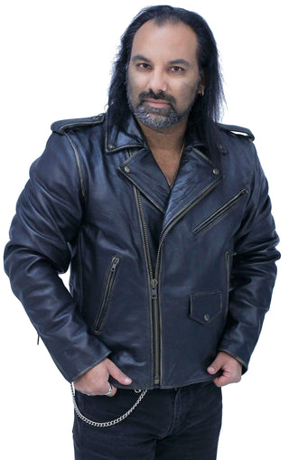 Men’s Dark Brown Antiqued Leather Motorcycle Jacket #MA3121ZN