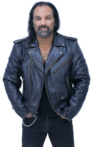 Men’s Dark Brown Antiqued Leather Motorcycle Jacket #MA3121ZN