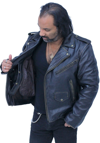 Men’s Dark Brown Antiqued Leather Motorcycle Jacket #MA3121ZN