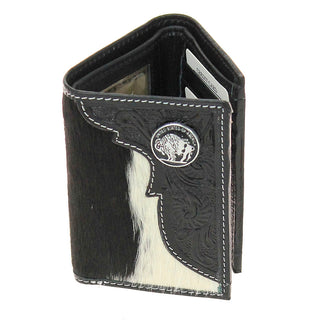 Men’s Hair-On Trifold Leather RFID Wallet with Buffalo Nickel #WT26511HNID
