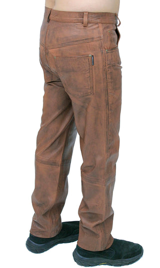Men’s Hand Antiqued Brown 5 Pocket Lambskin Leather Pants #MP5921N