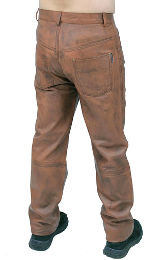 Men’s Hand Antiqued Brown 5 Pocket Lambskin Leather Pants #MP5921N