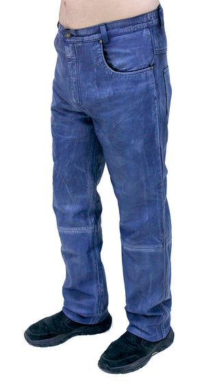 Men’s Hand Antiqued Leather Blue Jeans #MP5935U