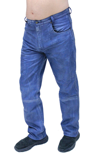 Men’s Hand Antiqued Leather Blue Jeans #MP5935U