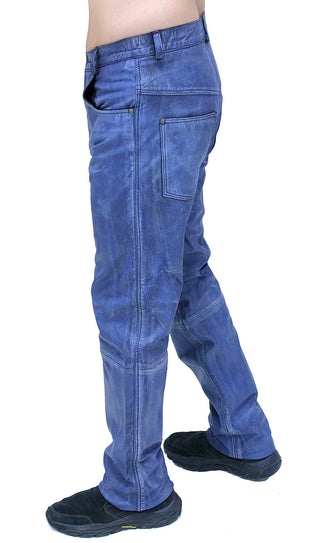 Men’s Hand Antiqued Leather Blue Jeans #MP5935U