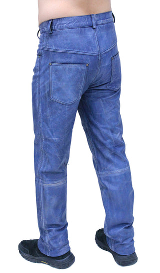 Men’s Hand Antiqued Leather Blue Jeans #MP5935U
