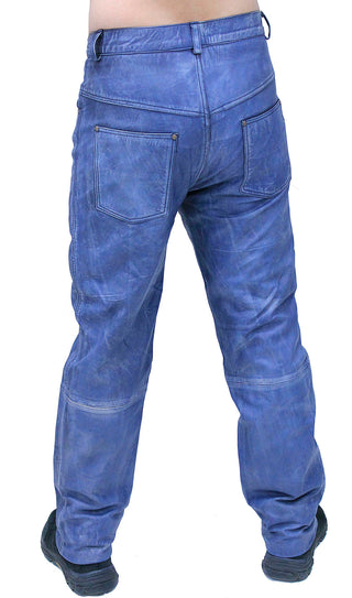 Men’s Hand Antiqued Leather Blue Jeans #MP5935U