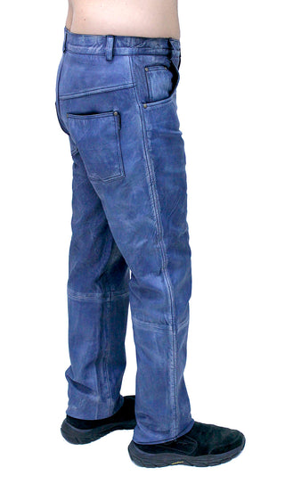 Men’s Hand Antiqued Leather Blue Jeans #MP5935U