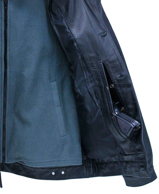 Men’s Hoodie Leather Jean Jacket w/Concealed Pockets #M1412HK (L-3X) - Jacket