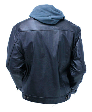 Men’s Hoodie Leather Jean Jacket w/Concealed Pockets #M1412HK (L-3X) - Jacket