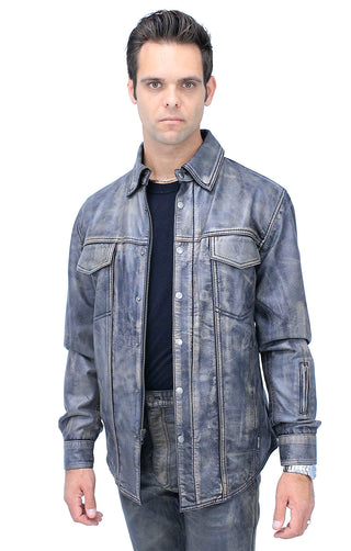 Men’s Leather Shirt in Taupe/Black Vintage Lambskin #MS24807GK