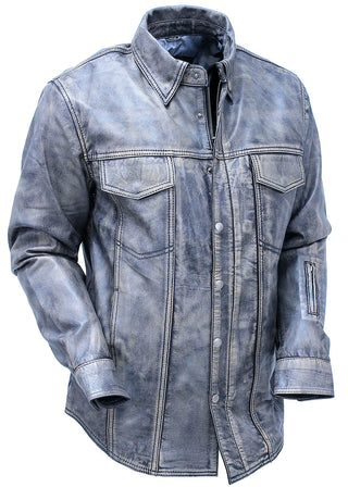 Men’s Leather Shirt in Taupe/Black Vintage Lambskin #MS24807GK
