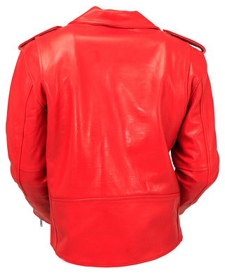 Men’s Red Leather Motorcycle Jacket w/Quilted Lining #M1116QR